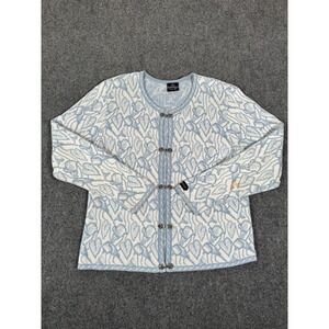 SKJAEVELAND Norway Nordic Cardigan Sweater Womens Small Blue White Heart Pattern